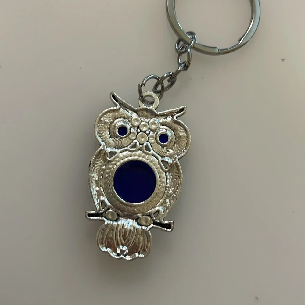 NEW Silver and Blue Turkish Eye Owl Keychain